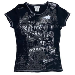 Y2K Grunge Coffee Black and White Studded Graphic Tee